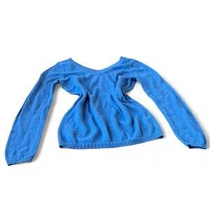 2000s Old Navy Blue V-Neck Off-the-Shoulder Knit Sweater Size M